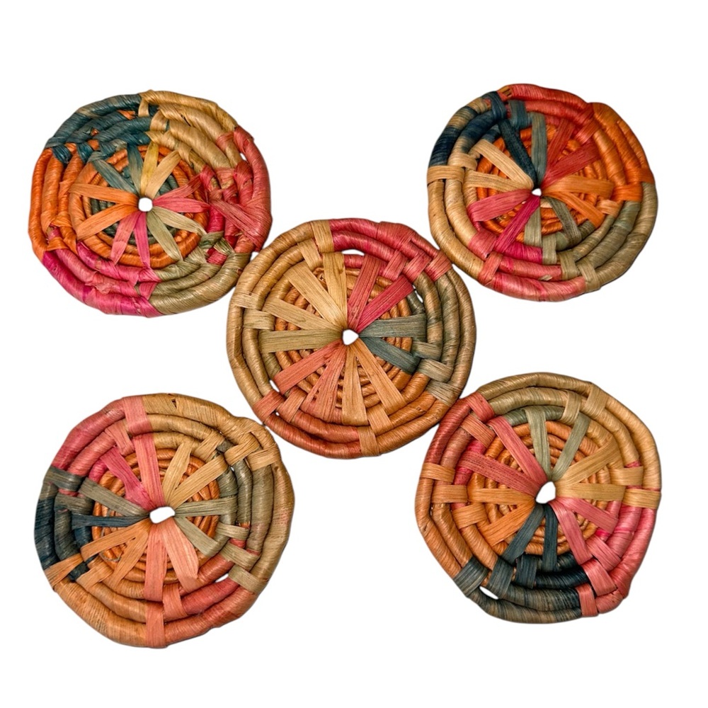 Vintage colorful woven coasters 5-piece set